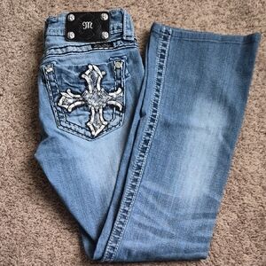 Miss Me Boot Cut Jeans with Cross Pattern Pocket